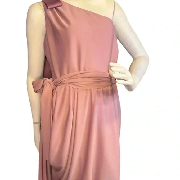 Vera Wang Bride's Maid Dress Light Pink Tie Bow Draped One Shoulder 12. - Picture 7 of 12